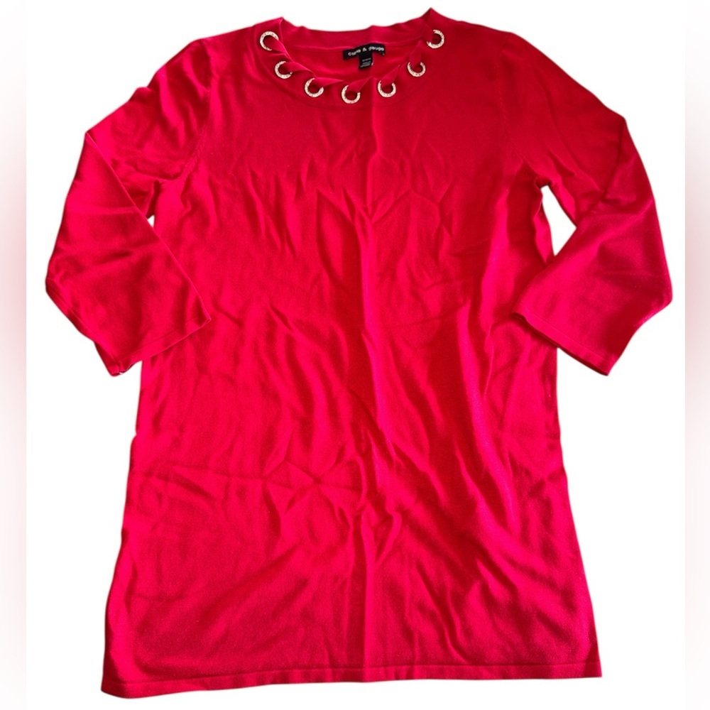 Cable & Gauge Red Sweater with Grommet Accents M